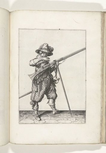 Soldier on guard with a musket bringing the match to his mouth to blow it clean (no. 40), ca. 1600