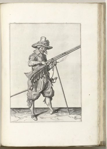 Soldier on guard pressing the match onto the hammer of his musket (no. 41), ca. 1600