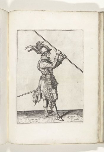 Soldier carrying his pike upright with both hands close together above his right shoulder, the point angled toward the ground (no. 8), ca. 1600