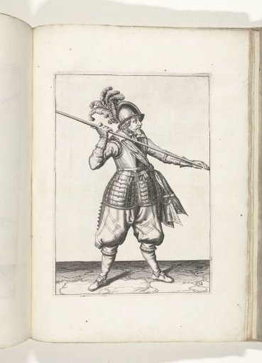 Soldier carrying his pike upright with both hands far apart above his right shoulder, the point angled toward the ground (no. 12), ca. 1600