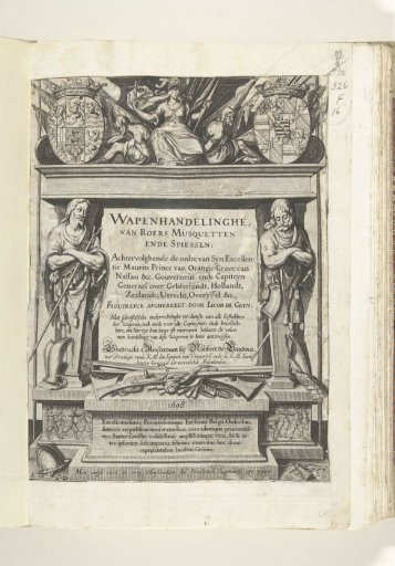 Title page for Jacob de Gheyn's Wapenhandelinghe van Roers Musquetten ende spiessen, 1608