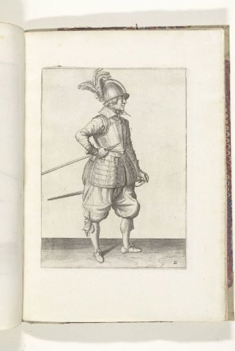 Soldier carrying his spear with his right hand at his right side, the point angled upwards and close to his stomach (no. 21), ca. 1600