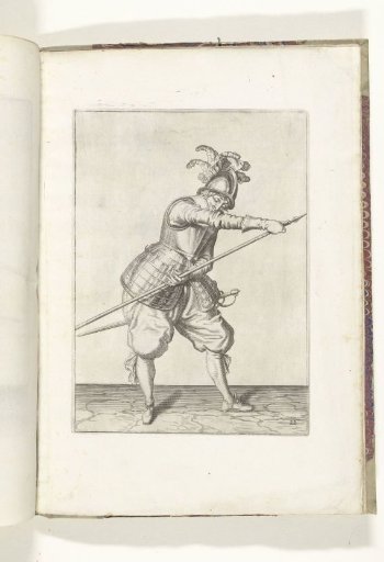 Soldier thrusting his spear forward with his right hand while gripping the shaft with his left hand (no. 22), ca. 1600