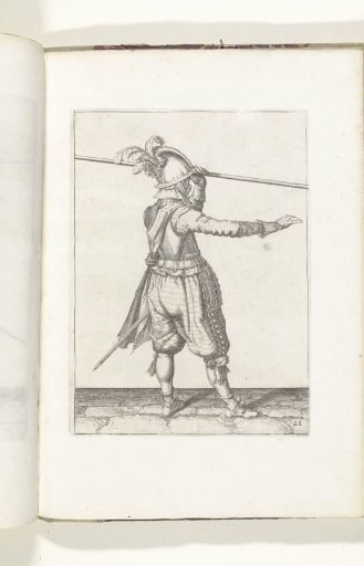 Soldier carrying his spear with his left hand above his left shoulder, his right hand extended forward (no. 28), ca. 1600