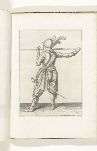 Soldier, seen from the back, carrying his spear with both hands horizontally at nose height, his right hand at the foot of the weapon, his face turned to the left (no. 29), ca. 1600