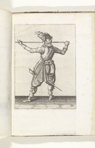Soldier, seen from the back, carrying his spear with both hands horizontally at nose height, his right hand at the foot of the weapon, his face turned to the right (no. 30), ca. 1600