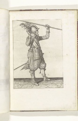 Soldier lifting his spear with his left hand above his left shoulder, his right hand raised to take it (no. 31), ca. 1600