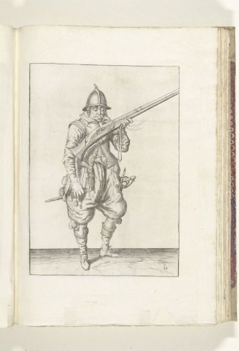 Soldier blowing sparks away from the pan of his musket (no. 15), ca. 1600