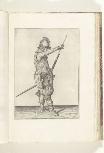 Soldier taking his ramrod from the holder under the barrel of his musket (no. 24), ca. 1600