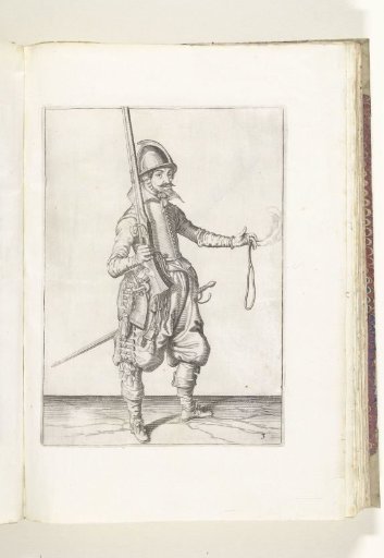 Soldier holding his musket upright with his right hand, his left hand open to receive the weapon (no. 3), ca. 1600