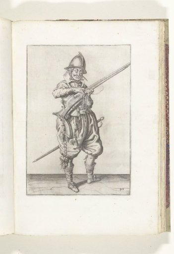 Soldier on guard pressing his match to the hammer of his arquebus (no. 40), ca. 1600