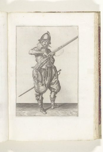 Soldier on guard shaping and positioning the match on the hammer of his arquebus (no. 41), ca. 1600