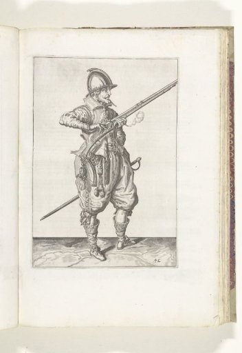 Soldier on guard covering the pan of his arquebus with two fingers to protect against sparks (no. 42), ca. 1600
