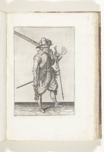 Soldier carrying his musket on his left shoulder and holding his fork in his left hand (no. 2), ca. 1600