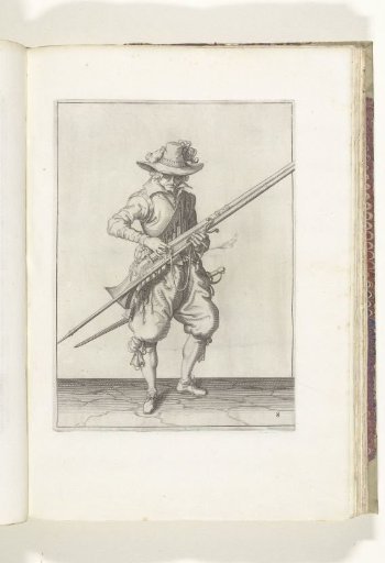Soldier pressing his match to the hammer of his musket (no. 8), ca. 1600
