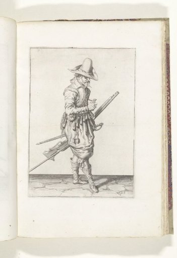 Soldier with a musket opening a powder measure (no. 23), ca. 1600