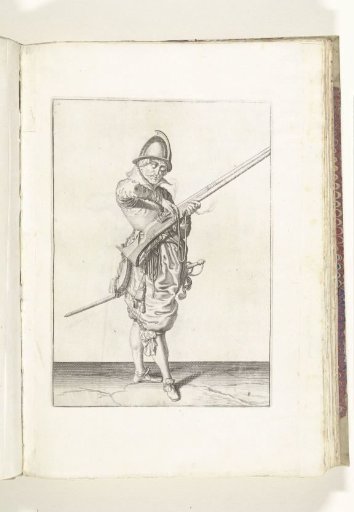 Soldier shaping the match on the hammer of his musket to the correct position and form (no. 8), ca. 1600