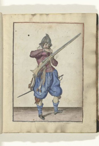 Soldier with a musket bringing his match to his mouth to blow it clean (no. 6), ca. 1600