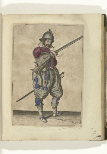 Soldier on guard with a matchlock taking hold of his match (no. 38), ca. 1600