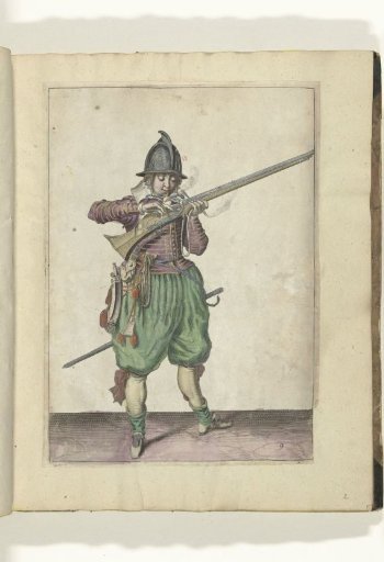 Soldier blowing the match and covering the pan with his fingers (no. 9), ca. 1600