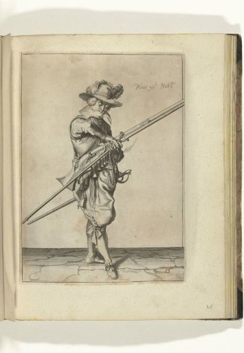 Soldier with a musket transferring his match from his right to his left hand (no. 15), ca. 1600