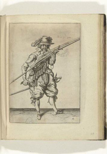 Soldier blowing sparks from the pan of his musket (no. 16), ca. 1600