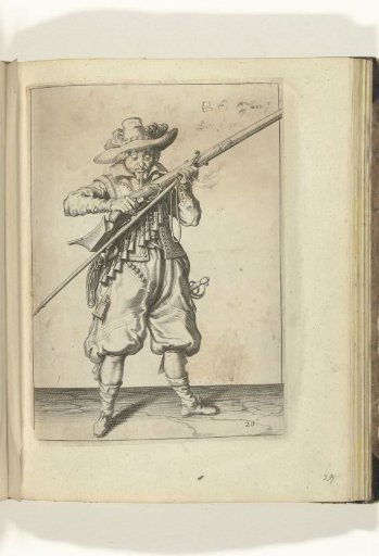 Soldier blowing powder from his musket (no. 20), ca. 1600
