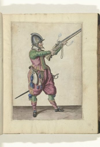 Soldier aiming the musket upwards with both hands (no. 10), ca. 1600