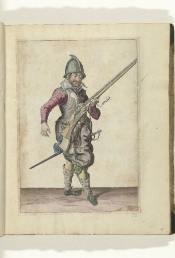 Soldier holding his musket angled upwards with his left hand (no. 12), ca. 1600