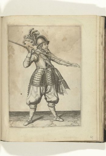 Soldier carrying his pike with both hands spread wide over his right shoulder, the point angled towards the ground (no. 12), ca. 1600