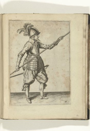 Soldier thrusting his spear forward by transferring his right hand from the point to the foot of the weapon (no. 23), ca. 1600