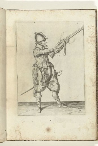 Soldier aiming the arquebus upwards with both hands (no. 10), ca. 1600.