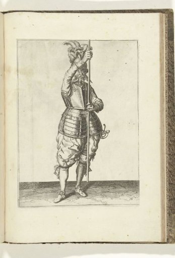 Soldier, seen from the front, holding his spear upright with both hands in front of him slightly above the ground (no. 16), ca. 1600