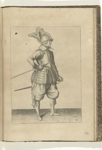 Soldier carrying his spear with his right hand at his right side, the point angled upward and close to his abdomen (no. 21), ca. 1600