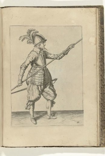 Soldier thrusting his spear forward by moving his right hand from the point to the base of the weapon (no. 23), ca. 1600
