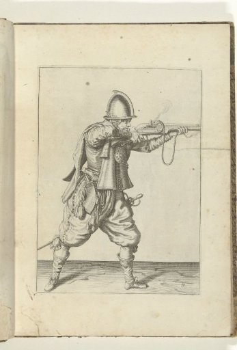 Soldier aiming and firing the arquebus (no. 11), ca. 1600.