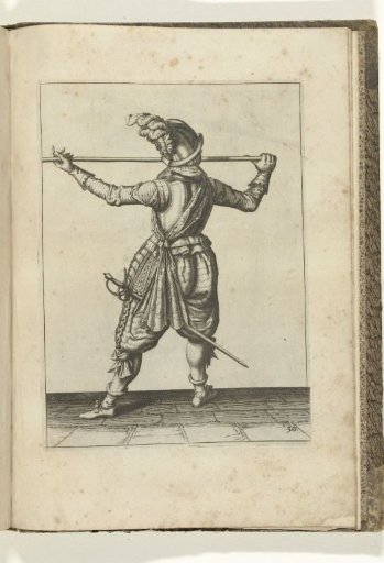 Soldier, seen from the back, carrying his spear with both hands horizontally at nose height, his right hand at the base of the weapon, his face turned to the right (no. 30), ca. 1600