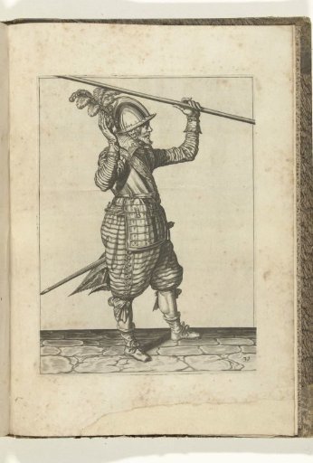 Soldier lifting his spear with his left hand above his left shoulder, his right hand raised to take it (no. 31), ca. 1600