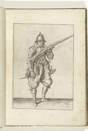 Soldier blowing sparks away from the pan of his arquebus (no. 15), ca. 1600.