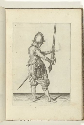 Soldier holding his arquebus upright in front of him with both hands (no. 20), ca. 1600.
