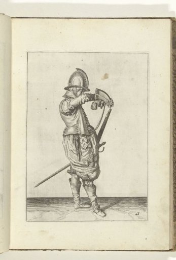 Soldier pouring powder into the barrel of his arquebus (no. 23), ca. 1600.