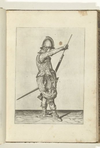 Soldier removing his ramrod from the holder under the barrel of his arquebus (no. 24), ca. 1600.