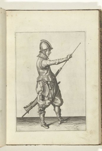 Soldier pulling his ramrod from the barrel of his arquebus (no. 27), ca. 1600.