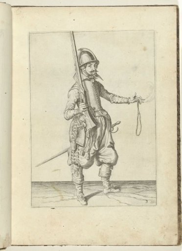 Soldier holding his musket upright with his right hand, his left hand open to receive the weapon (no. 3), ca. 1600