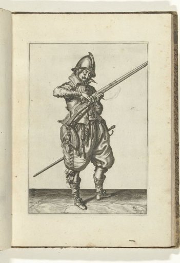 Soldier on guard giving the match the correct position and shape on the cock of his arquebus (no. 41), ca. 1600