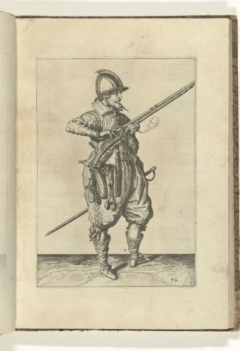 Soldier on guard covering the pan of his arquebus with two fingers against sparks (no. 42), ca. 1600