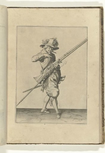 Soldier with a musket bringing the match to his mouth to blow it clean (no. 7), ca. 1600