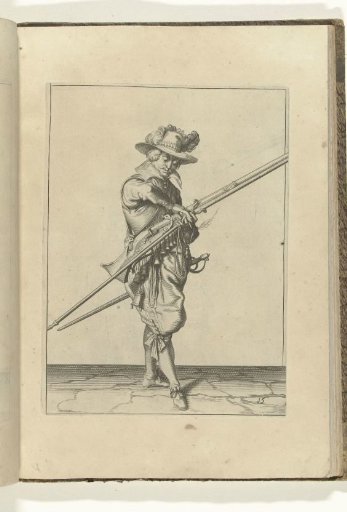 Soldier with a musket transferring the match from his right to his left hand (no. 15), ca. 1600