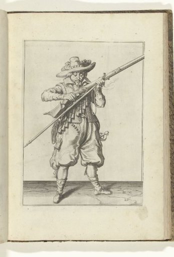 Soldier blowing powder from his musket (no. 20), ca. 1600
