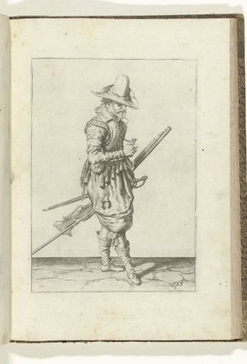 Soldier with a musket opening a powder measure (no. 23), ca. 1600